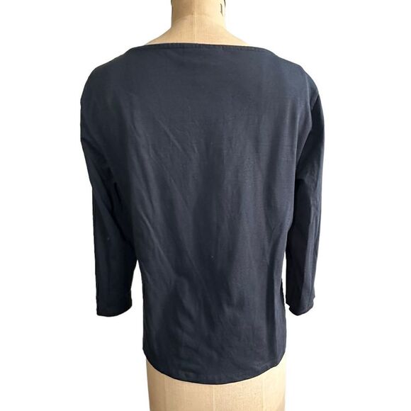 JM Collection Black beaded scoop neck 3/4 sleeve jersey Top size Large - Picture 4 of 10